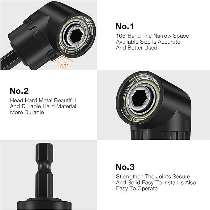17Pcs Tools Flexible Drill Bit Extension,Include 3Pcs Rotatable Socket Adapter 2Pcs Hex Shank 105° Right Angle Drill Attachment 10 Short Screwdriver Bits 90° Angled Bits & Bendable Drill Bit Extension