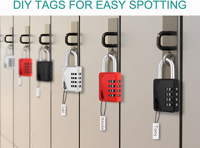 ZHEGE Locks for Locker with Code, Small Combo Lock with DIY Name Tags for School, Toolbox, Cabinet (Black & Red, 2 Pack)