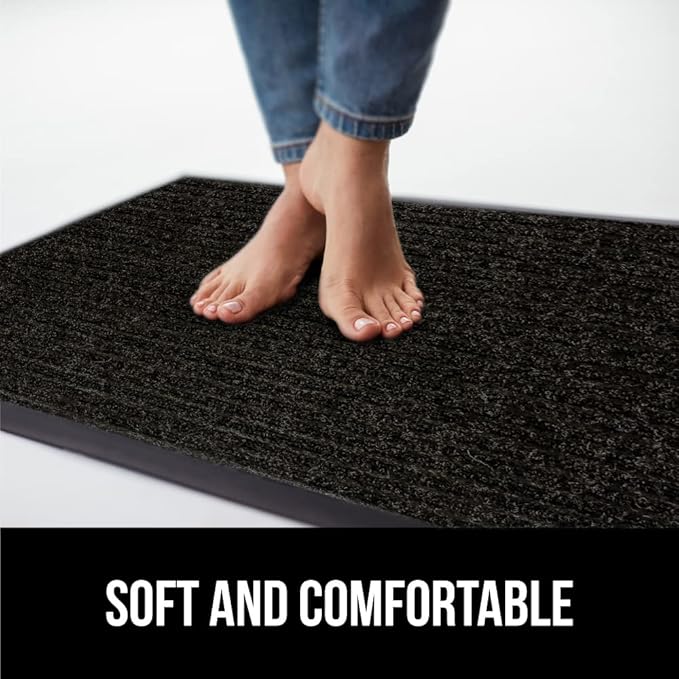 GORILLA GRIP Waterproof Traffic Guard Door Mat, Heavy Duty Entryway Mats, Strong Rubber Back Commercial Utility Rugs for Office Hallway, Garage Floor and Home, Low Profile Carpet Runner, 29x17, Black