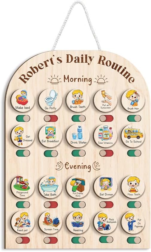 Personalized Wooden Daily Routine Chart 11x17", Visual Schedule, Routine Chart for Toddlers, Morning Bedtime Routine Chart for Toddlers (05)