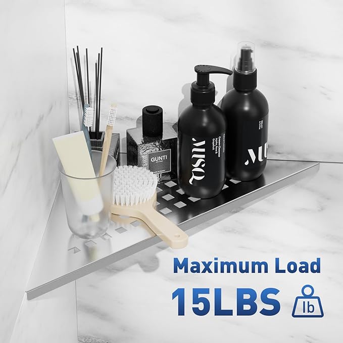 lives Corner Shower Shelf 10" Slot Design Bathroom Shelves for Tiled Wall, 304 Stainless Steel Recessed Organizer Corner Shelves for Inside Shower Decor, 2 Pack, Silver (Square)