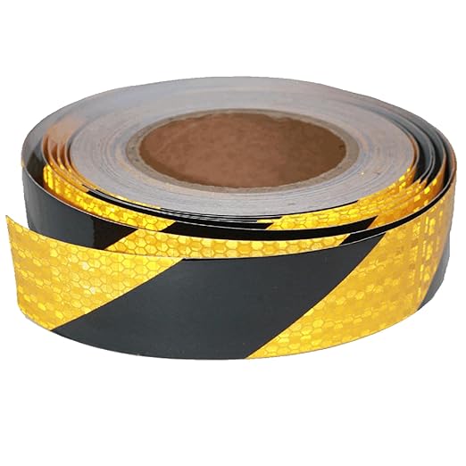 Yellow Black Reflective Tape Outdoor Waterproof 1 inch X 66 feet, High Visibility Hazard Conspicuity Safety Industrial Marking Tape