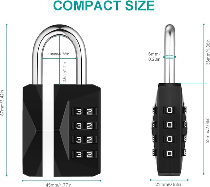 ZHEGE Locker Lock, Combination Lock Outdoor Weatherproof, [2023 Upgraded] Big White Number Lock for Gym, School, Toolbox, Fence Gate, Sheds, 4 Digit Padlock Heavy Duty (2 Pack, Black)