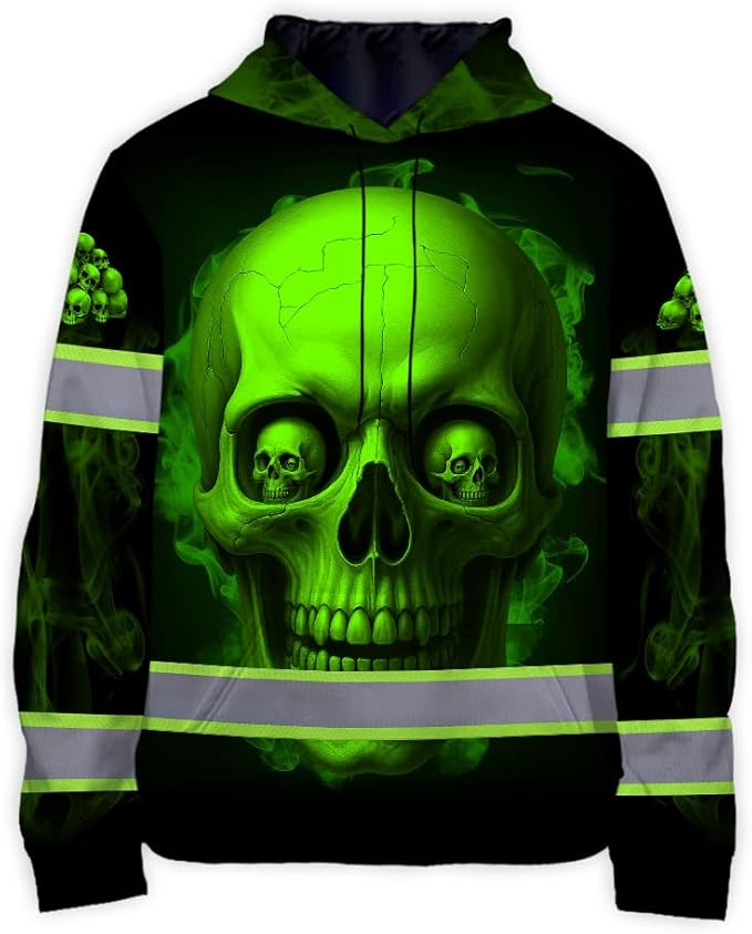 Matedecor Skull US Flag Reflective High Visibility Hoodie For Men Construction Hi Vis Safety Workwear Custom Name