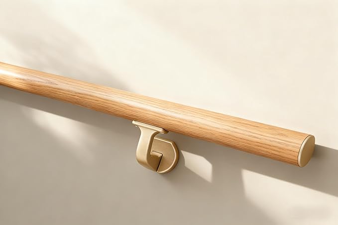 3 FT Handrails for indoor&outdoor stairs,deck,slope,Modern Aluminum Handrail Set, Wall-Mounted with Zinc-Alloy Brackets，Crafted from aluminum alloy (not solid wood) rust-free (Cherry Wood Grain, 3 FT)