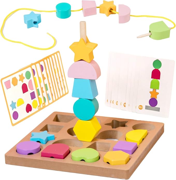 Dementia Activities for Seniors, Memory Cognitive Games for Seniors, 3-in-1 Shape Matching Alzheimers Products for Elderly, Beads Sequencing Lacing Busy Box Board Gadgets Gifts