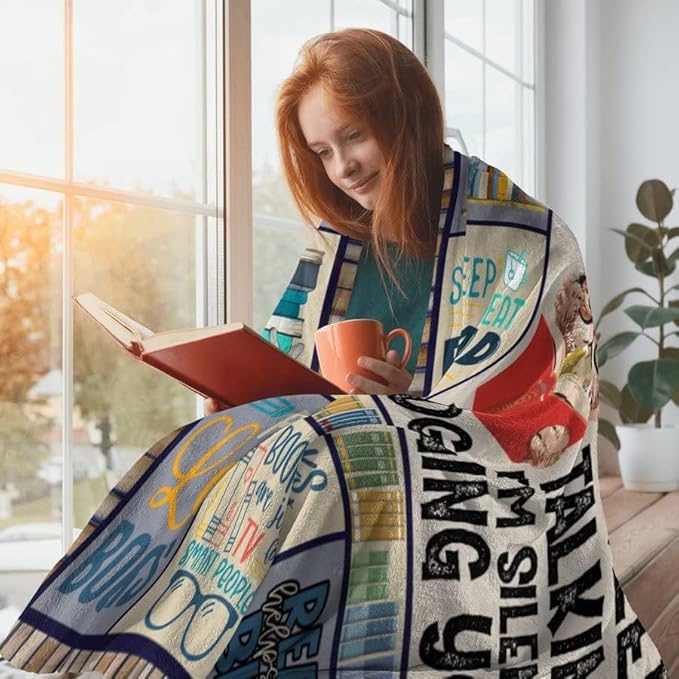Book Lovers Gifts for Women for Readers, Librarian Book Club Bookworm Reading Literary Gift for Bookish Blanket 60x50in