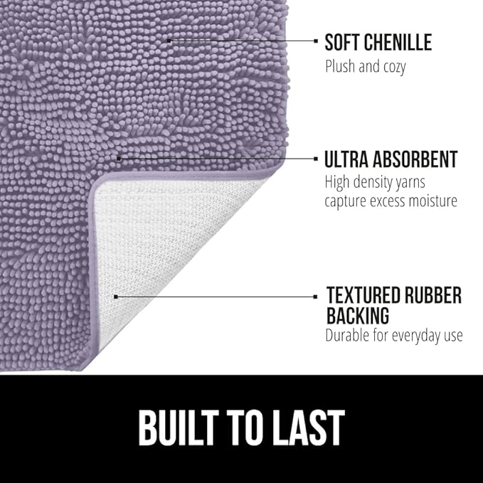 GORILLA GRIP Bathroom Rug Sets, Soft Chenille 2 Piece Area Rugs Set, Toilet Base Mat and 30x20 Carpet, Absorbent Microfiber Washable Mats Dry Quickly, Home Décor and Bath Room Accessories, Lt Purple