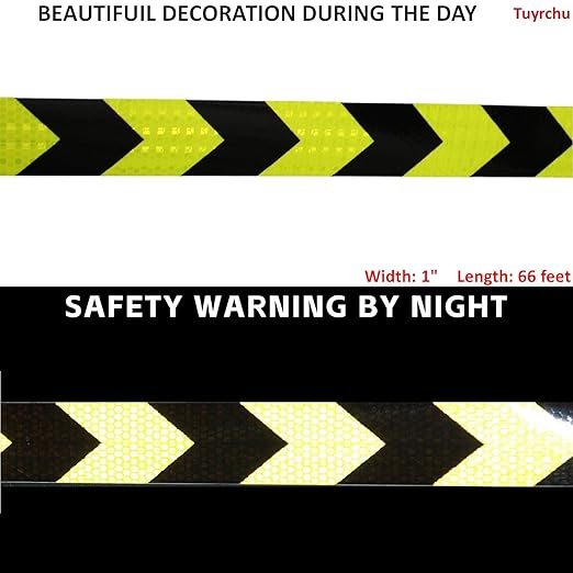 Reflective Tape Outdoor Waterproof 1 inch X 66 feet, High Visibility Hazard Conspicuity Warning Safety Industrial Marking Tape