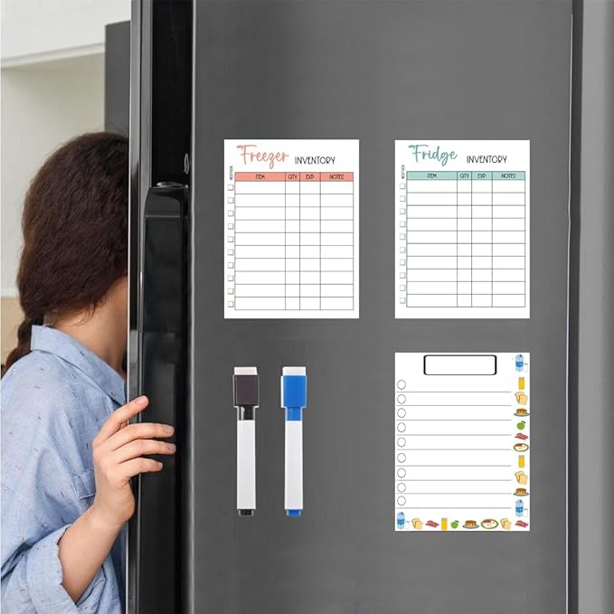 Magnetic Whiteboard for Fridge 3-Pack - 8.27"x5.8" Reusable Dry Erase Freezer Inventory to-Do List & Shopping List for Refrigerator - 2 Extra Fine Point Markers Included