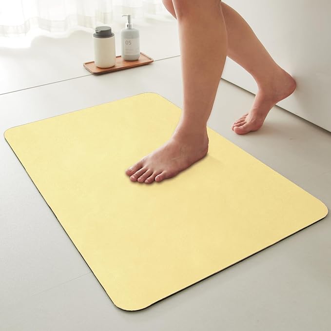 Bath Mat, Bathroom Rugs Non Slip Washable Thin Absorbent Quick Dry Bath Mat Fits Under Door Bathroom Floor Mat Perfect for Bath, Shower, or Sink 36"x60" Light Yellow