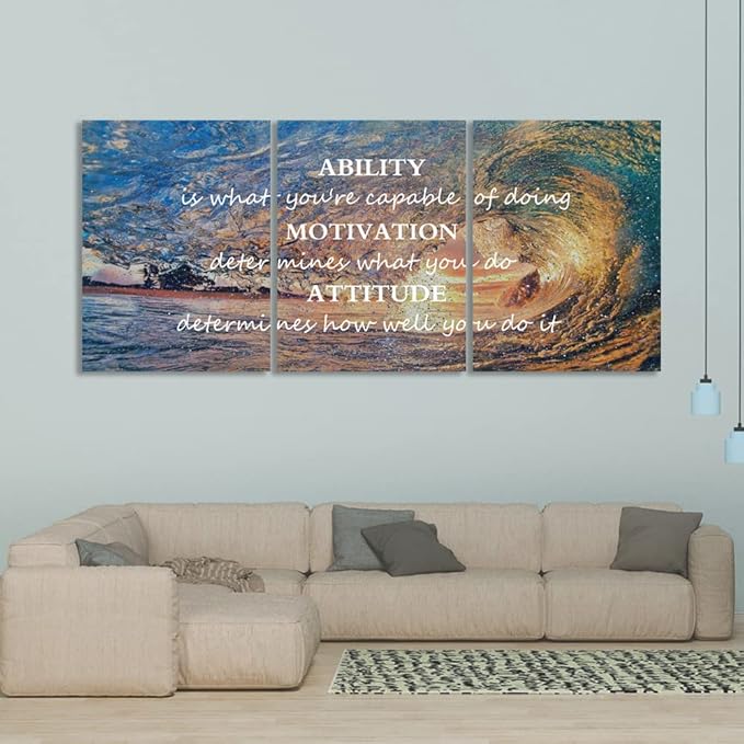 Unbruvo Motivational Wall Art for Office, 3 Pieces Canvas Painting with Inspirational Quotes, Ability Motivation Attitude Prints for Living Room Bedroom Study Room Decor(72" Wx36 H)