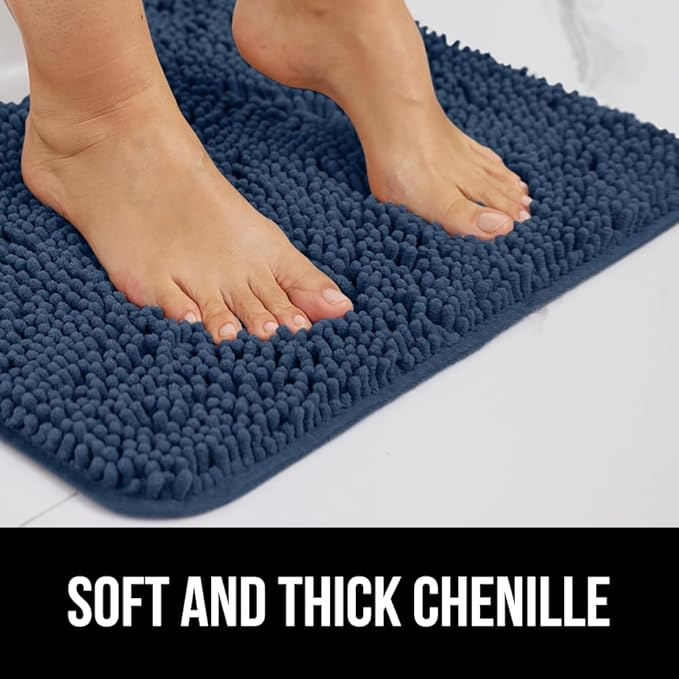 GORILLA GRIP Bathroom Rug Sets 3 Piece, Bath Mat Set and Oval Toilet Base with Rubber Backing, Plush Absorbent Shaggy Chenille Washable Mats, Includes 24x19.5, 24x17 and 30x20 Inch Rugs, Navy
