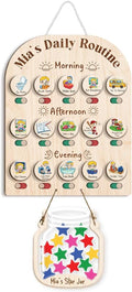 Personalized Wooden Daily Routine Chart with Stars Reward Jar, Visual Schedule, Routine Chart for Toddlers, Morning Bedtime Routine Chart