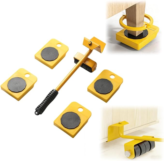 Easy Furniture Lifter Mover, Heavy Furniture Mover Tool Set with Adjustable Height Lifting Tool Lever & 4 Wheels, Floor Kit for Sofas & Kitchen Appliances