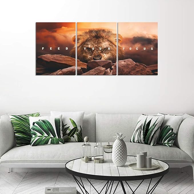 Motivational Wall Art Inspirational Canvas Wall Art Lion Posters Prints Office Wall Decor 3 Pieces Entrepreneur Quotes Picture Paintings Artwork Bedroom Home Decor Decoration (36”Wx16”H)