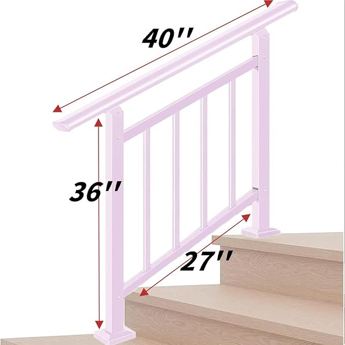 Hand Rails for Outdoor Steps,4 Step Stair Handrail & Indoor Stair Railing Kit，Metty Metal Railings for Outdoor Steps and Hand Rails for Seniors for Porch Railing