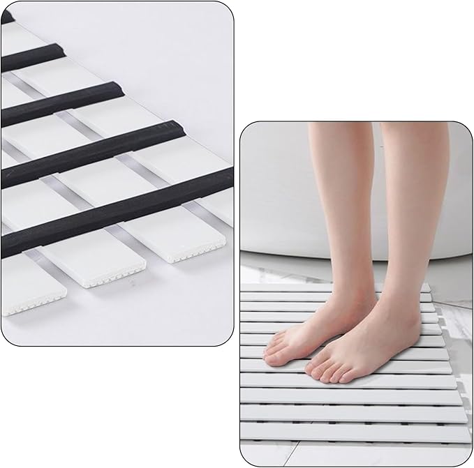 Non Slip Large Shower Mat(35.4"*23.6"),Non Suction Cups Shower Mats for Inside/Outside Shower, Heavy Duty Rubber Walk in Shower Mat for Elderly (White)