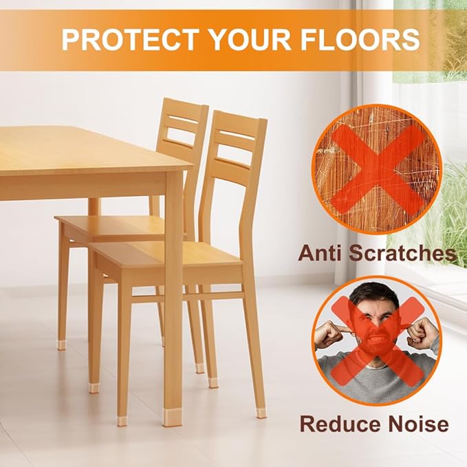 24 Pcs Chair Leg Floor Protectors for Hardwood Floors Square Silicone Covers to Protect Wood Tile Floors Felt Pads Furniture Leg Caps Anti-Scratch Reduce Noise (Fit:1-5/8" to 2")