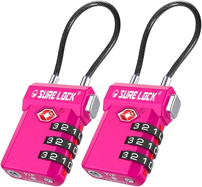 SURE LOCK TSA Approved 3-Digit Combination Luggage Locks – Open Alert Indicator, Re-settable Code with Zinc Alloy Body, Easy-Read Dials for Suitcase, Backpack, Gym Locker & Toolbox (Multiple Colors)