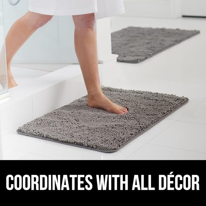 GORILLA GRIP Bath Rug Mat 70x24, Thick Soft Absorbent Chenille, Quick Dry Microfiber Mats, Rubber Backing Washable Shower Floor Rugs, Bathmat Runner, US Designed Bathroom Home Decor Accessories Grey