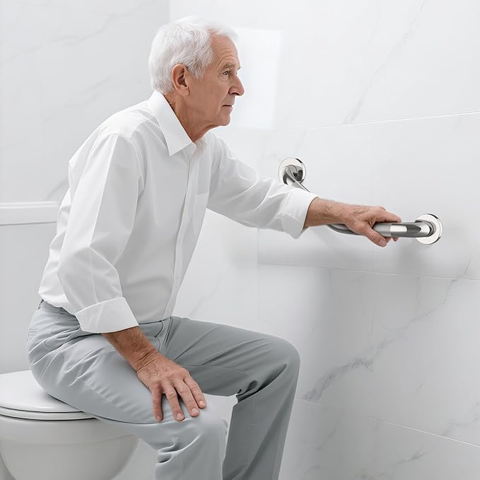 16 Inch Angled Shower Grab Bar Black, Munzong Brushed Nickel Anti Slip Bathroom Grab Bar, Knurled Bathroom Balance Bar,Safety Hand Rail Support Handicap Elderly Injury Senior Assist Bath Handle