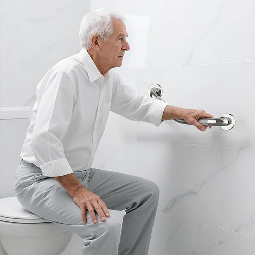 16 Inch Angled Shower Grab Bar Black, Munzong Brushed Nickel Anti Slip Bathroom Grab Bar, Knurled Bathroom Balance Bar,Safety Hand Rail Support Handicap Elderly Injury Senior Assist Bath Handle