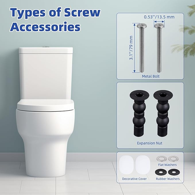 SS124 Toilet Seat Replacement Compatible with TOTO, Elongated Soft Close Toilet Seat for SS124, Transitional Slow-close & Heavy Duty, with Universal Toilet Bolts and Nuts, Cotton White