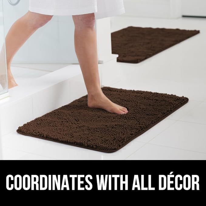 GORILLA GRIP Bathroom Rug Sets, Soft Chenille 2 Piece Area Rugs Set, Toilet Base Mat and 30x20 Carpet, Absorbent Microfiber Washable Mats Dry Quickly, Home Decor and Bath Room Accessories, Brown