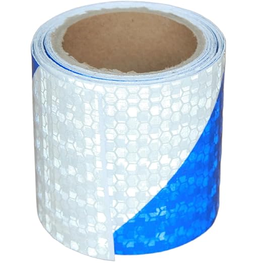 Blue and White Reflective Tape Outdoor Waterproof 3 inch X 10 feet, High Visibility Hazard Conspicuity Safety Industrial Marking Tape