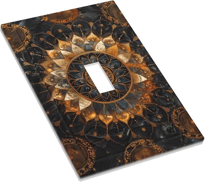 Cool Colorful Mandal Flowers Boho Floral Decorative Light Switch Cover 1 Gang Single Toggle Device Electrical Faceplate Switchplates Decorator Outlet Wall Plate for Bed Room Living Room Decor