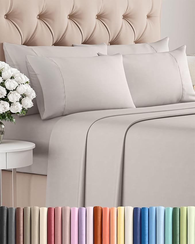 Full 6 Piece Sheet Set - Cooling & Breathable Bed Sheets - Hotel Luxury Bed Sheets for Women, Men, Kids & Teens - Bedding with Deep Pockets & Easy Fit - Soft and Wrinkle Free - Full Light Grey Sheets