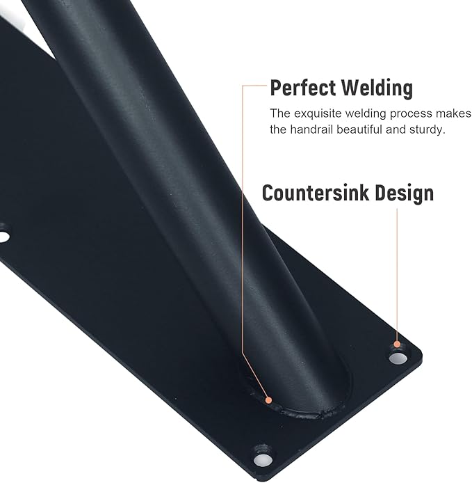 HouseAid Industrial Pipe Handrail for 1-2 Step Stairs, Farmhouse Stair Hand Railing Grab Bars with 1-1/4 Inch Diameter Pipe, Vintage Style U-Shape Safety Handle, Wall Mounted, Matte Black