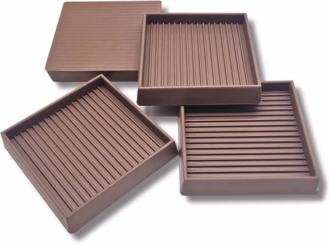 xxxHOLIC Non Slip Furniture Pads, 3” x 3” Brown Square Rubber Grippers for Hardwood Floors, Anti Skid Furniture Feet Coasters, Bed Couch Stoppers to Prevent Sliding and Scratches, Set of 4
