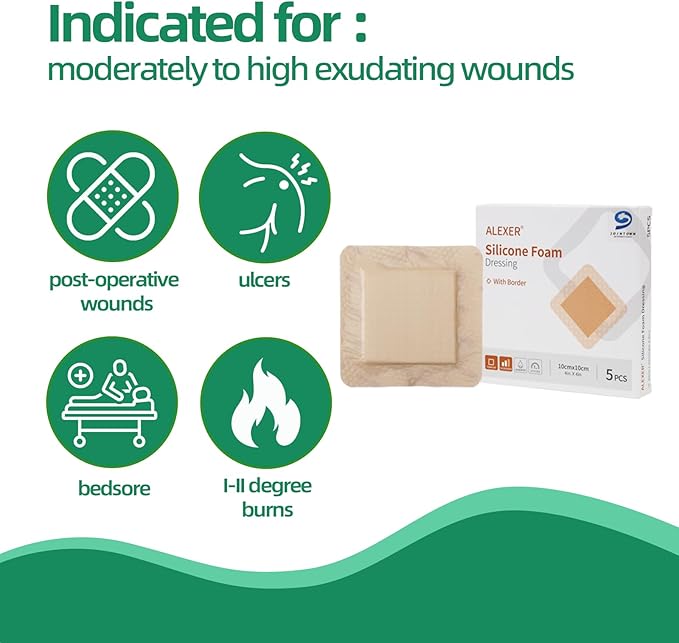 Jointown Foam Wound Care Dressing, Adhesive Silicone Foam Dressing with Border, Waterproof Bed Sore Bandages, 3"x3", 10 PCS