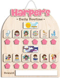 Personalized Wooden Chore Chart for Kids, Daily Routine Chart for Toddlers, Visual Schedule for Kids Age 3-5, Morning Bedtime Routine for Girls (02_1)