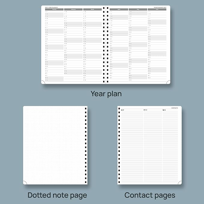 POPRUN 2026 Planner Weekly Notebook Calendar (Jan-Dec), Large Size 8.5'' x 10.5'' - Agenda 2026 Appointment Book with Monthly Tabs, Inner Pocket, Spiral Soft Cover, 100 GSM - Cerulean Blue