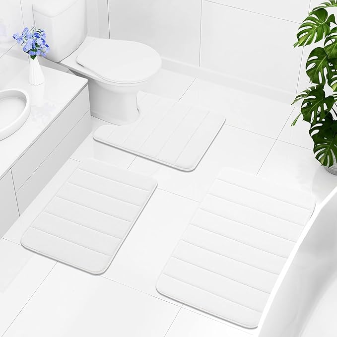 Buganda Memory Foam Bath Mat, 47" x 17", Ultra Soft and Non-Slip Bathroom Rugs, Water Absorbent and Machine Washable Bath Rug Runner for Bathroom, Shower, and Tub, White