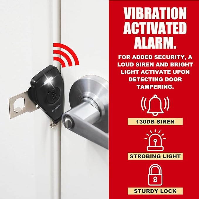 Securityman Portable Door Lock with Alarm (2 Pack) | Hotel Door Locks for Travelers Security | Loud 130dB Door Security Device for Hotel Room, Apartment Home, & Travel Safety Inside