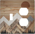 Wooden Planks Mosaic Snow Mountain Sun Wallplates 1 Toggle 1 Duplex Switch Plate Electrical GFCI Faceplate Decorative Light Switch Covers for Farmhouse Home Decor