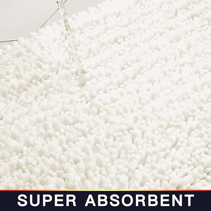 Walensee Bathroom Rug Non Slip Bath Mat (24x17 Inch Ivory) Water Absorbent Super Soft Shaggy Chenille Machine Washable Dry Extra Thick Perfect Absorbant Best Small Plush Carpet for Shower Floor