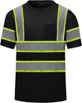 High Visibility Shirts Quick Dry Safety T Shirts with Reflective Strips and Pocket Short Sleeve Mesh Hi Vis Construction Work Class 2 Shirt for Men/Women Black,5XL