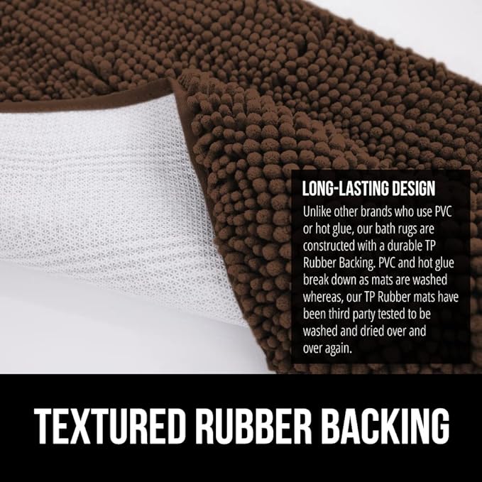 GORILLA GRIP Bath Rug Mat 36x24, Thick Soft Absorbent Chenille, Quick Dry Microfiber Mats, Rubber Backing Washable Shower Floor Rugs, Bathmat Runner, US Designed Bathroom Home Decor Accessories Brown