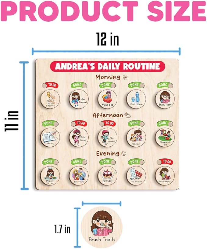 Wooden Chore Chart for Boys, Daily Routine Chart for Kids, Visual Schedule, Chore Reward Chart, Bedtime Morning Routine Chart for Toddlers (07)