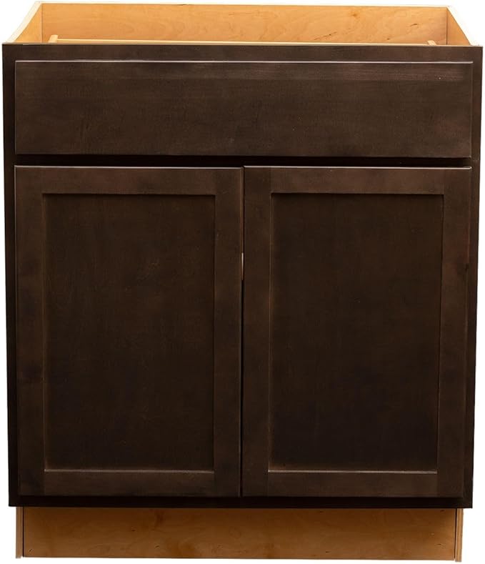 Quicklock RTA (Ready-to-Assemble) | Base Kitchen Cabinets - Shaker Style | Made in America (Espresso Stain, 27" Wx34.5 Hx24 D Base)