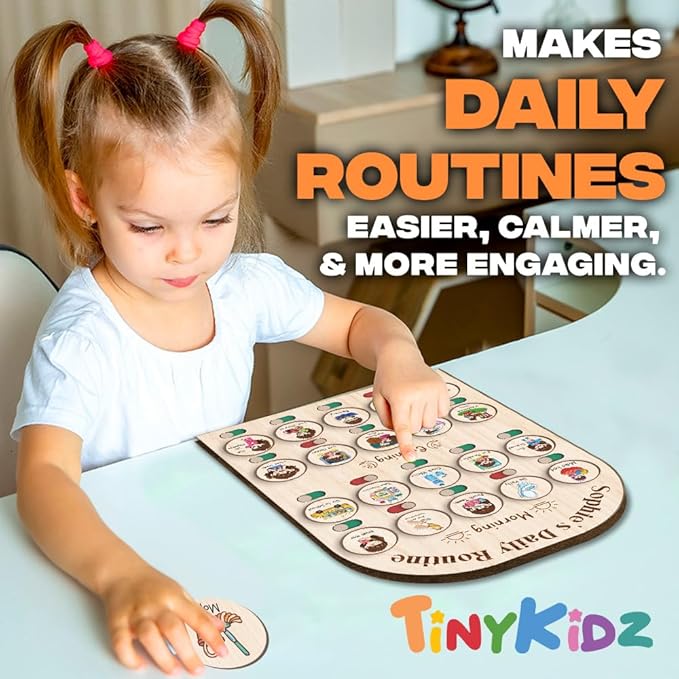 Personalized Wooden Daily Routine Chart 11x17", Visual Schedule, Routine Chart for Toddlers, Morning Bedtime Routine Chart for Toddlers (05)