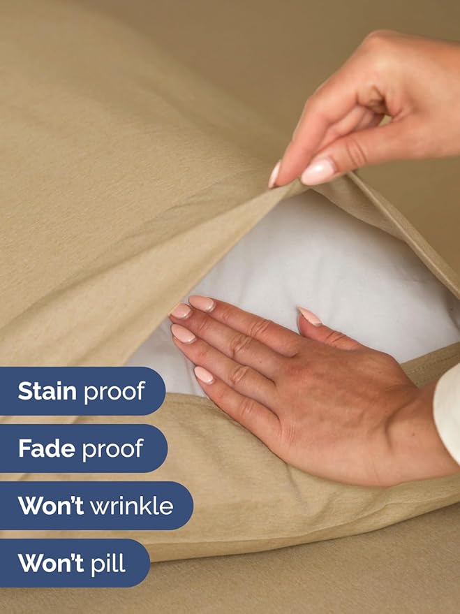 Extra Deep Queen Sheet Set - 6 Piece Breathable and Cooling Sheets - Hotel Luxury Bed Sheets Set - Easy Fit - Soft, Wrinkle Free and Comfy Sheets Set - Heathered Tan Sheet Set with Extra Deep Pockets