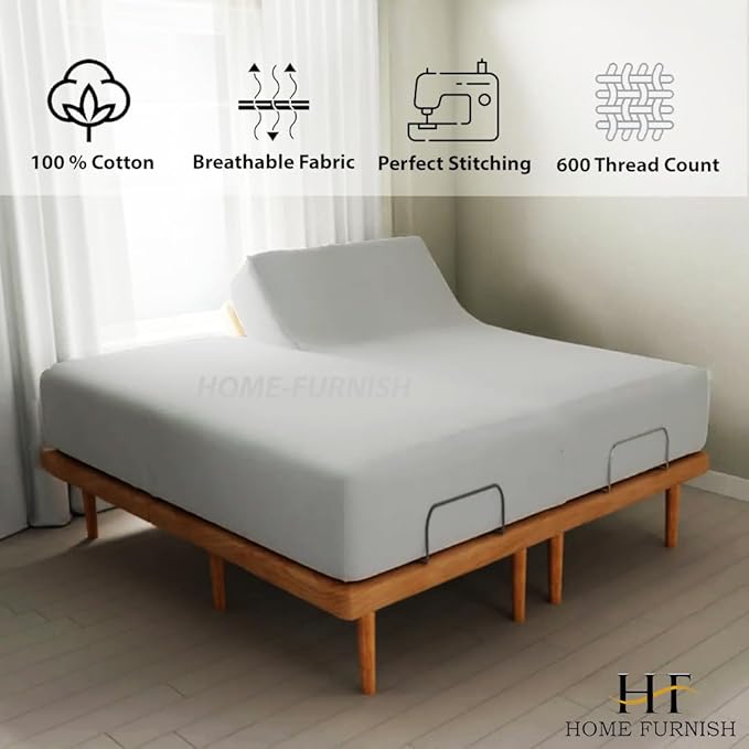 Top Split Queen Fitted Sheet Only for Adjustable beds, Split Down 39 inches from The Top, 600 Thread Count 100% Cotton Half Split Flex Head Fitted Sheet for Sleep Number Beds, Silver