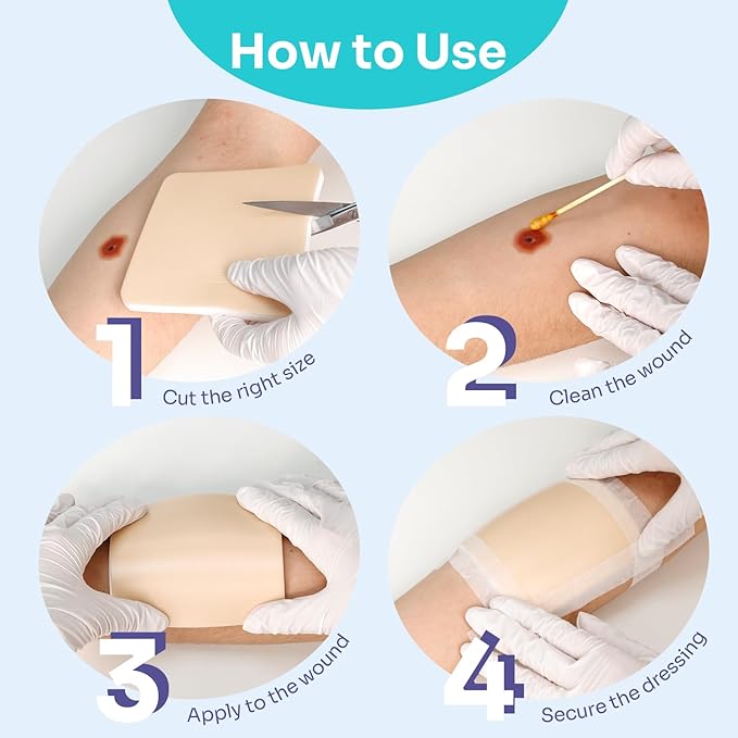 Conkote 10 Pack Foam Dressings Sterile Non-Adhesive Pads for Exudating Wounds 4"x4", FSA or HSA Highly Absorbent Waterproof Dressings for Wound Care, Ulcers, Post Op Trauma, Injuries, Burn