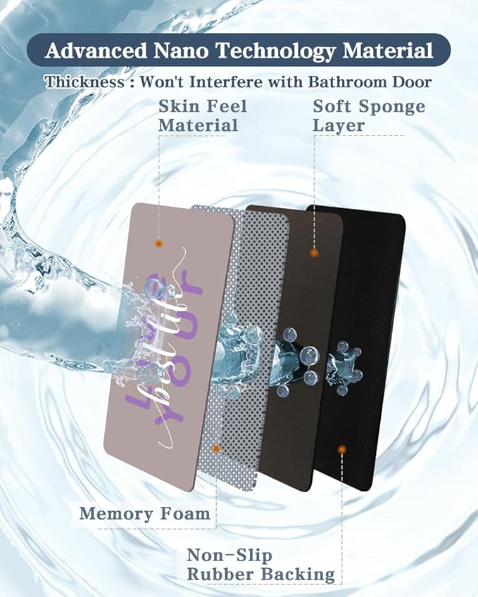 Bath Mat, Bathroom Mat Rugs Super Absorbent Shower Mats Non Slip Quick Dry Thin Rubber Mats for Bathroom Floor Fit Under Door, Shower Rug for Bathtub, Shower, Beige